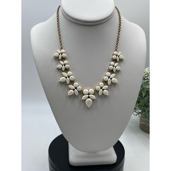 * J. Crew Opaque Faceted White Prong Set Rhinestone Gold Tone Necklace - Picture 2 of 12